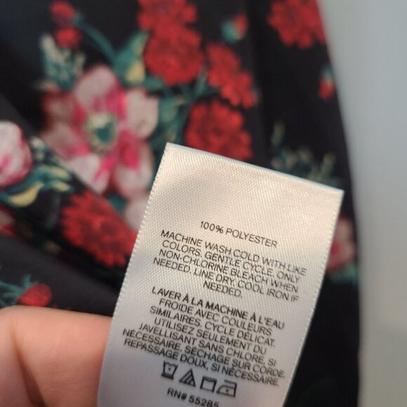 Express Blouse Womens Small Satin Black Floral Cottagecore Casual Office - Picture 4 of 5